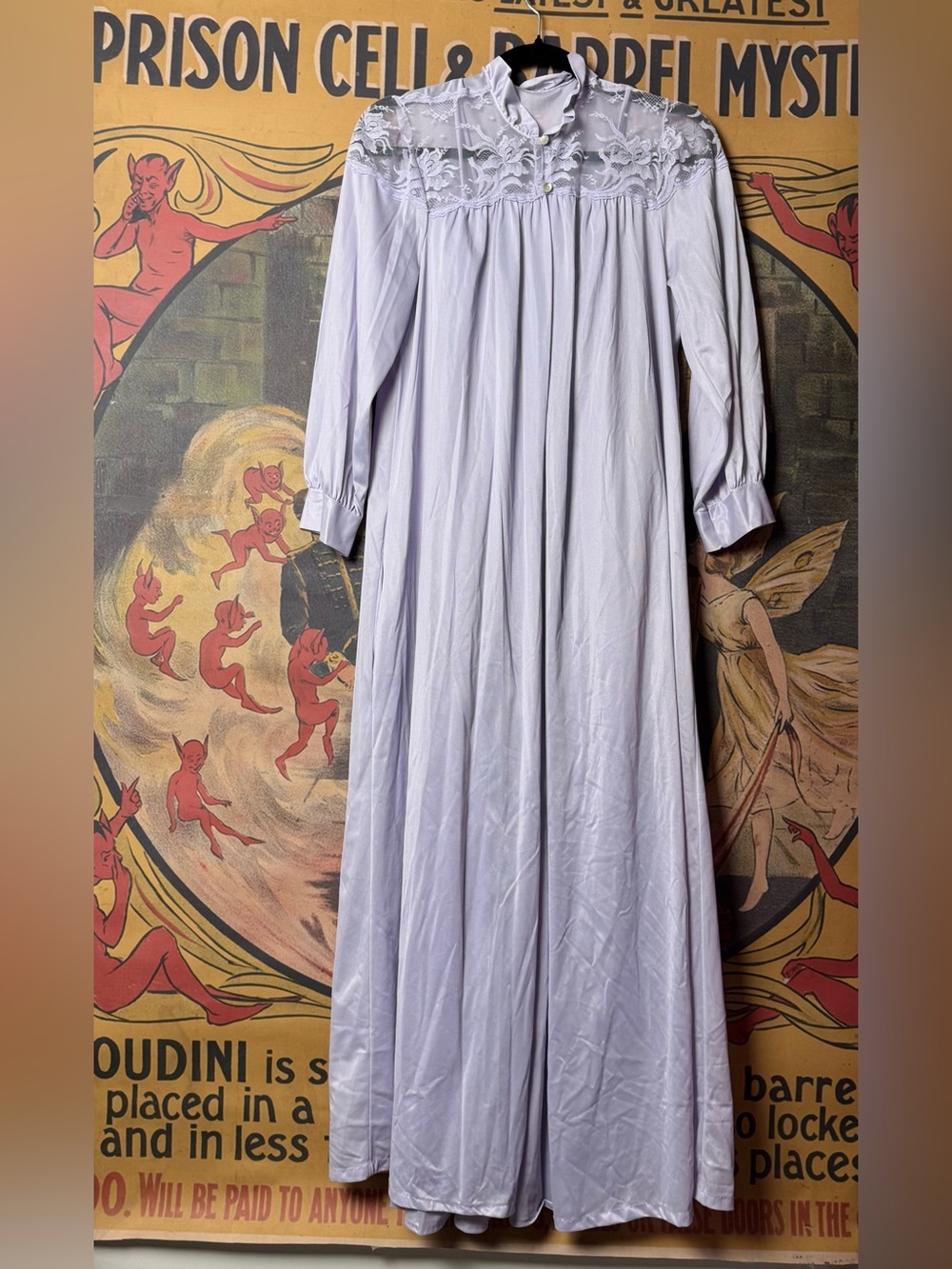 VTG French Maid Lavender Lace Long Nightgown & Robe Peignoir Matching Set